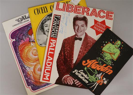 A collection of theatre programmes, including Liberace signed Palladium programme